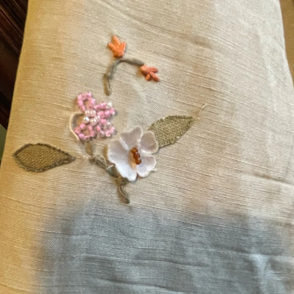 Ann Taylor floral embroidered Beige Silk Linen Skirt set - Picture 12 of 16